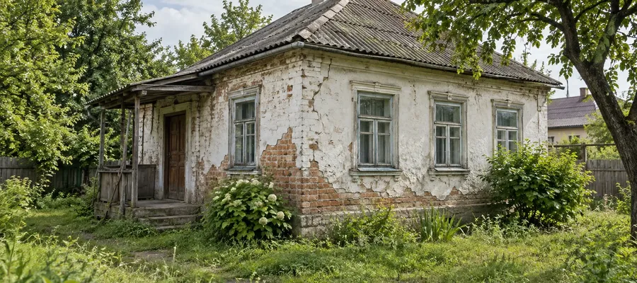 Иллюстрация старого дома перед демонтажем
